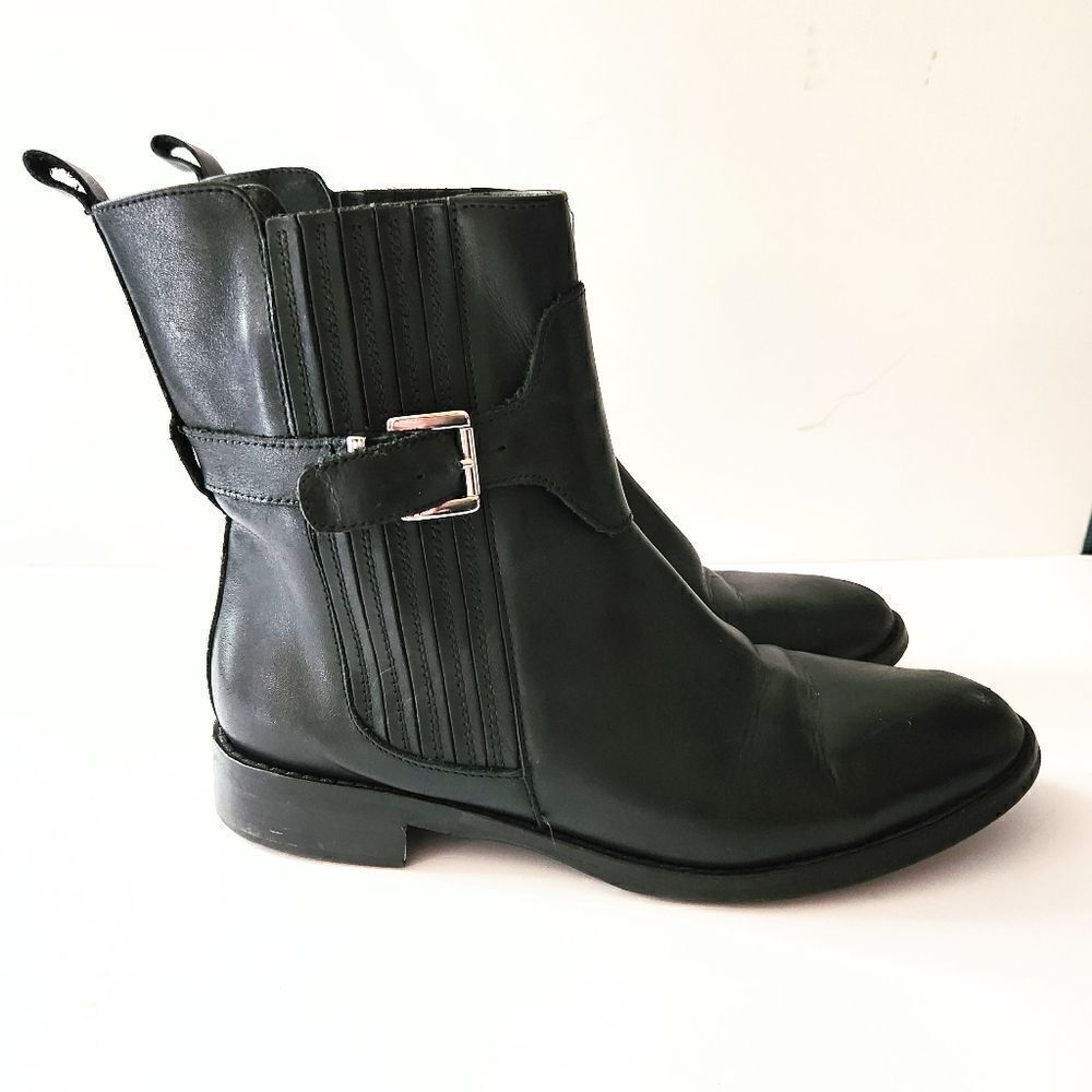 Stelle Monelle Black Italian Leather Boots Removeable Buckle Strap EU40